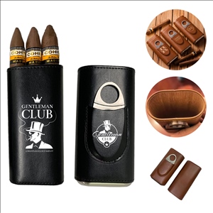 Leather Cigar Case with Stainless Steel Cutter with Cedar Lining